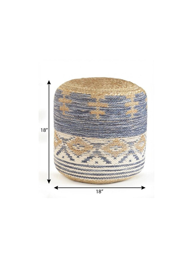 18" Blue Cylinder Geometric Pouf Ottoman HomeRoots