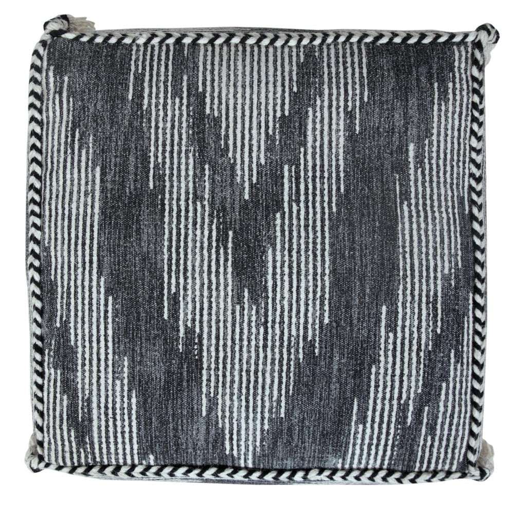 18" Gray Cotton Striped Pouf Ottoman HomeRoots