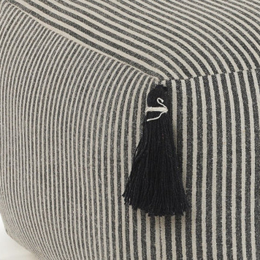 18" Gray Cotton Striped Pouf Ottoman HomeRoots