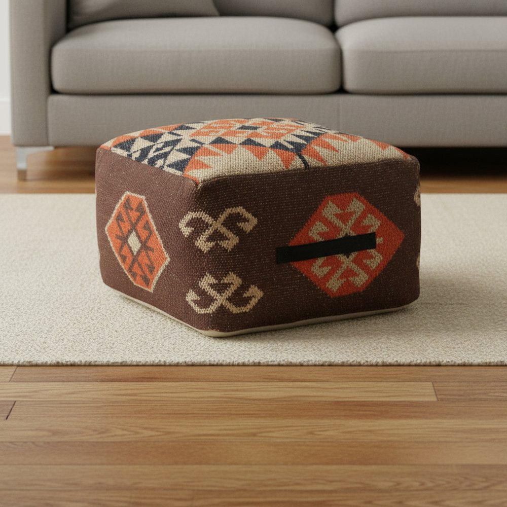 18" Brown Tribal Pouf Ottoman HomeRoots