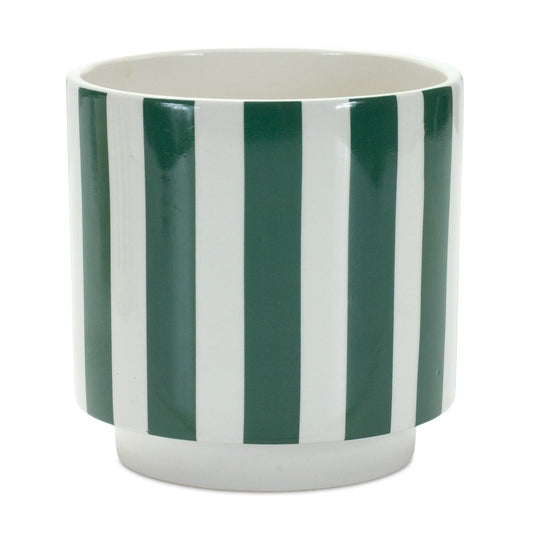 Set of Two Green And White Dolomite Striped 4 Ounce Round Pot Planters HomeRoots
