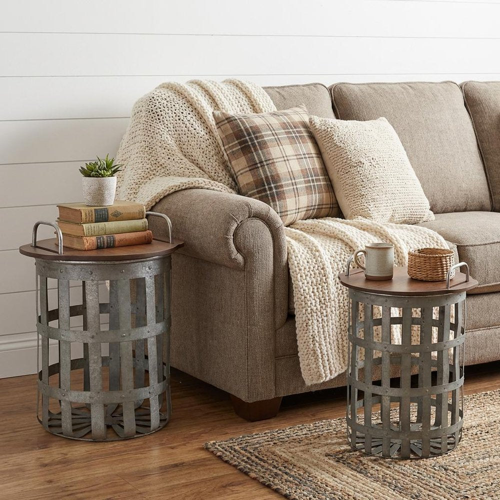 Set of Two 16" Grey And Brown Round End Tables HomeRoots