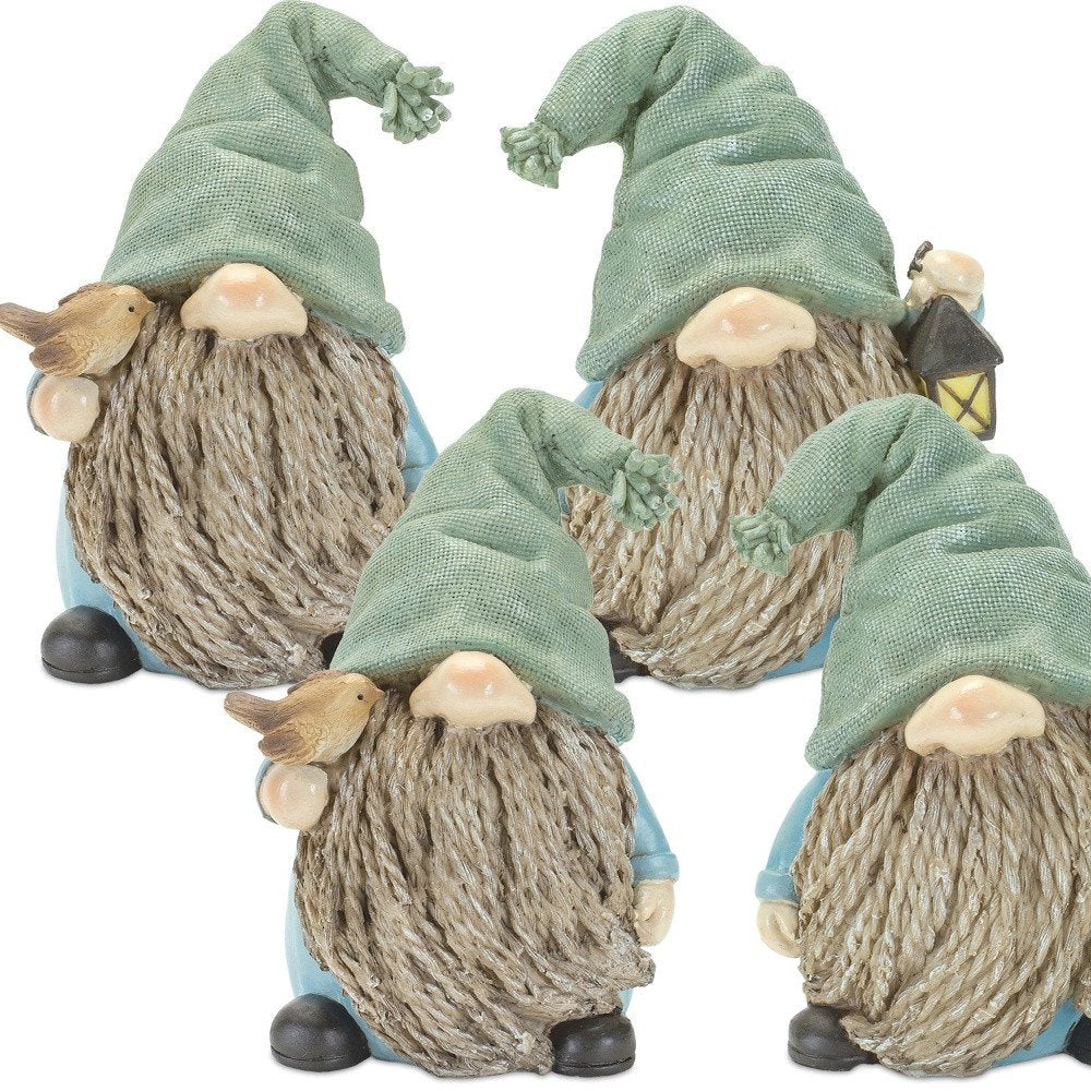 Set of Four Blue and Green Polyresin Gnomes HomeRoots