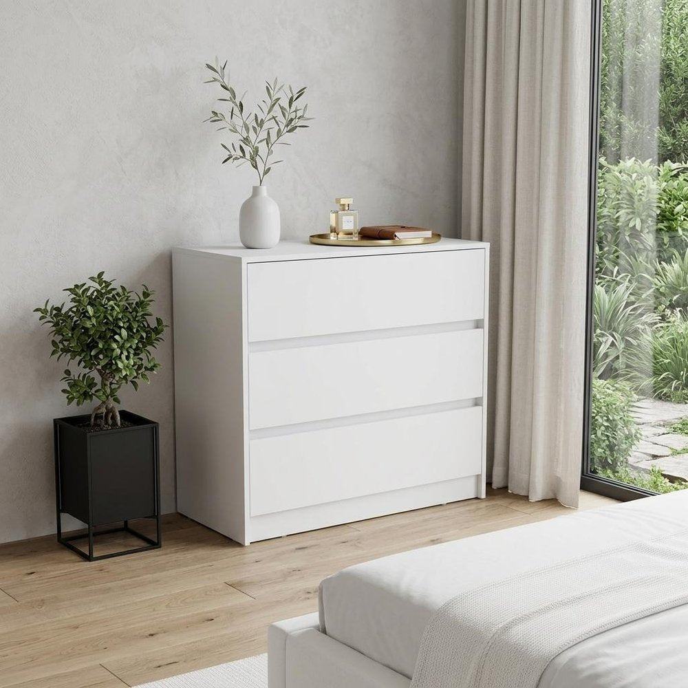33" White Wood Three Drawer Dresser HomeRoots
