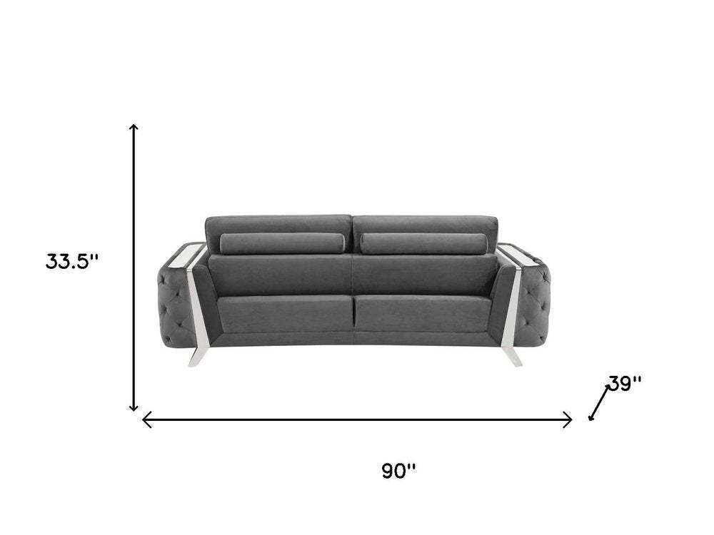 Three Piece Indoor Dark Gray Velvet Six Person Seating Set HomeRoots