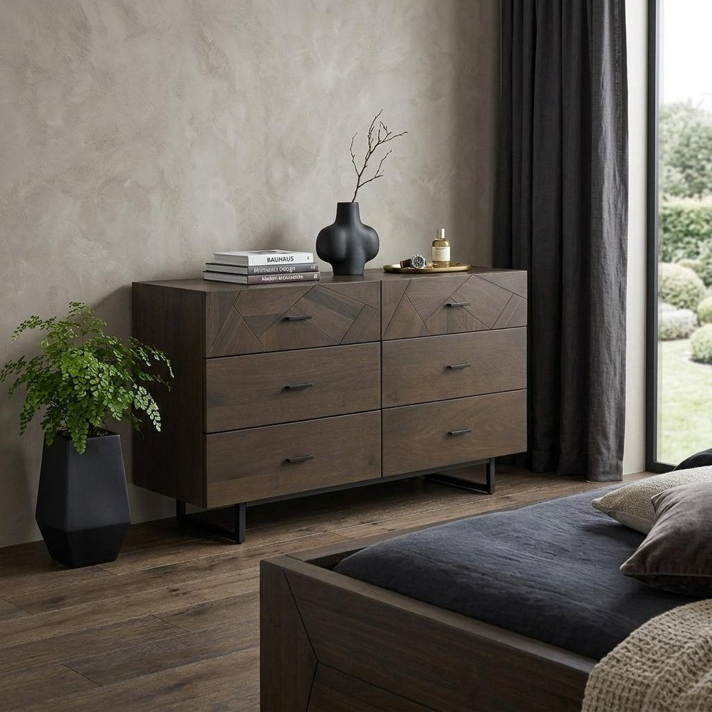 60" Dark Brown Solid Wood Six Drawer Double Dresser HomeRoots