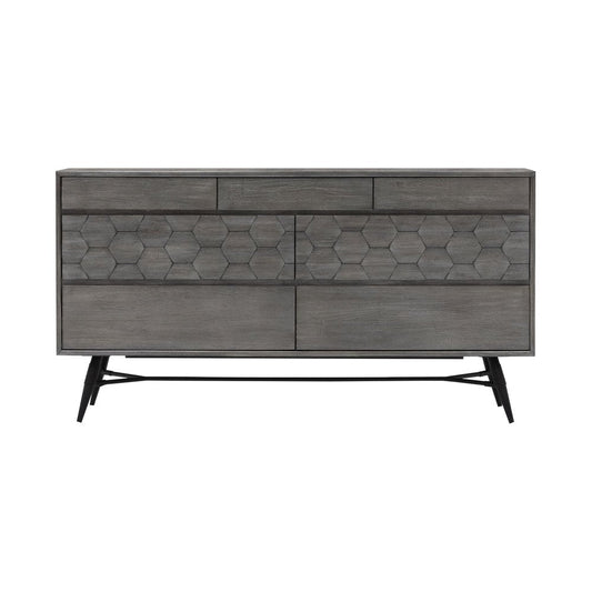 61" Gray Solid Wood Seven Drawer Double Dresser