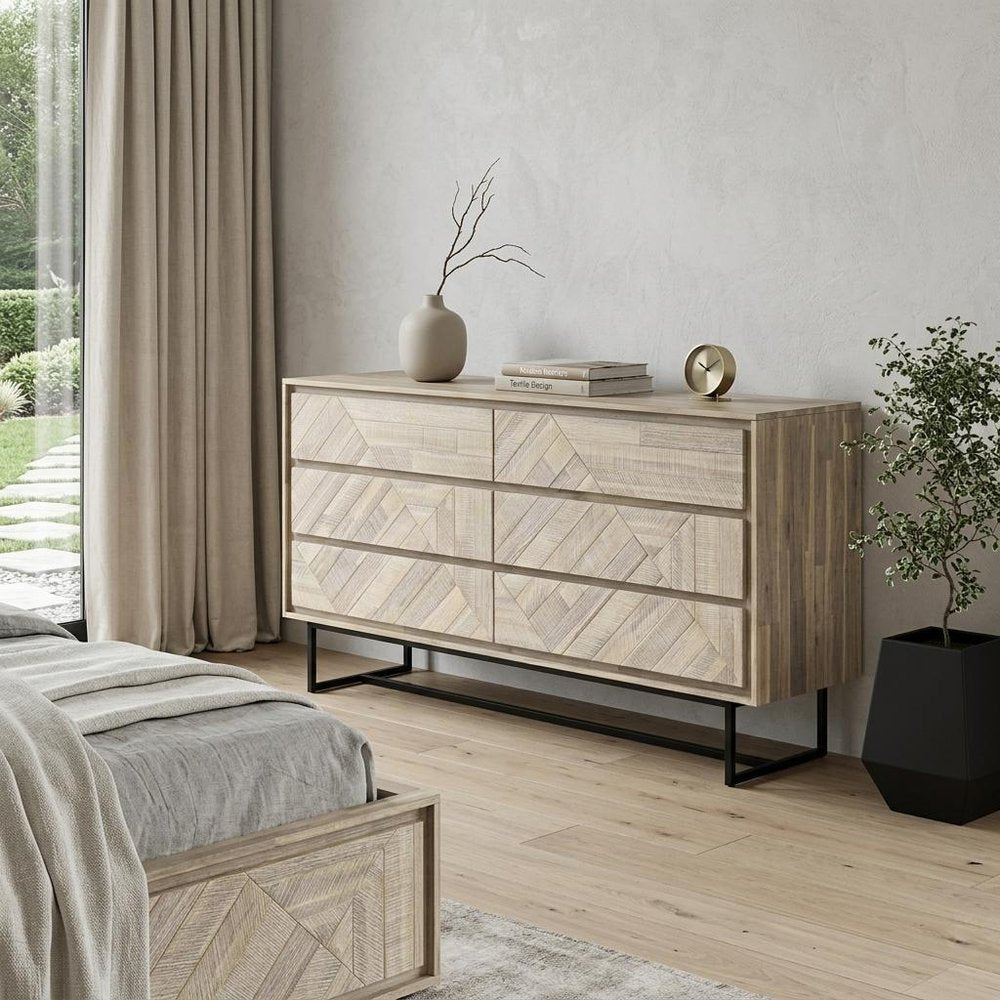 61" Natural Solid Wood Six Drawer Double Dresser HomeRoots
