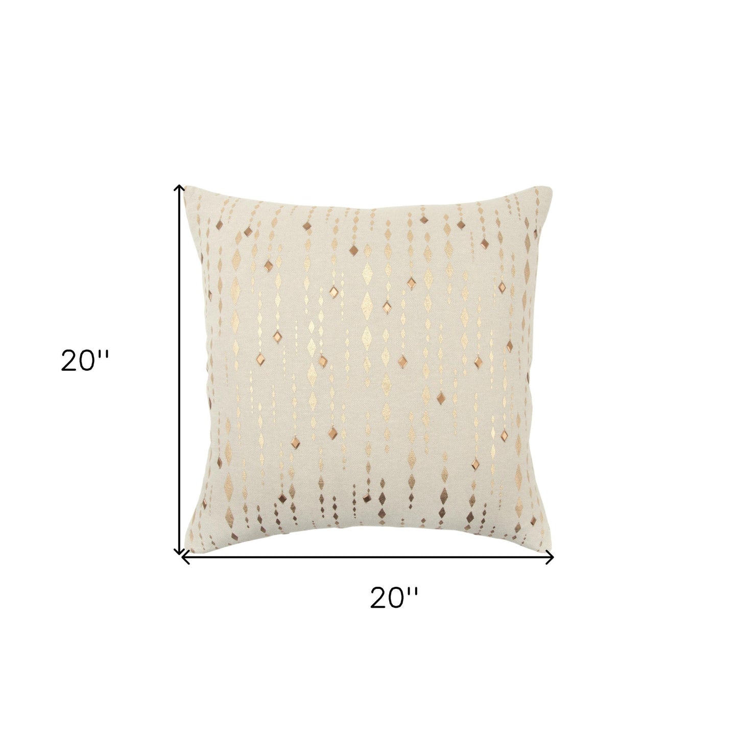 20" Gold and Ivory Cotton Pillow With Beads Edges FurniFindUSA
