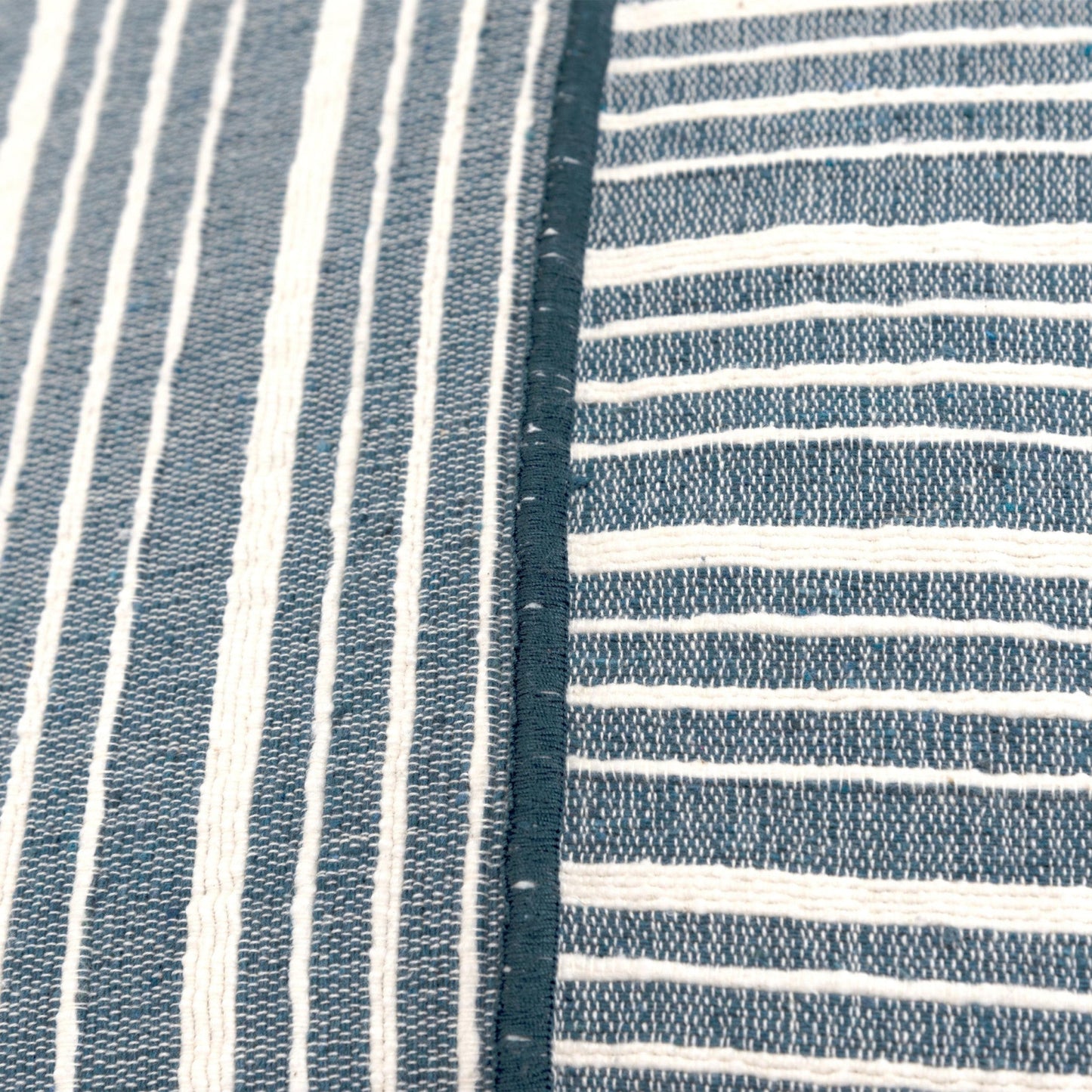 20" Blue and White Cotton Pillow With Embroidery Edges 6.25" (L) x 20.0" (W) x 20.0" (H) FurniFindUSA