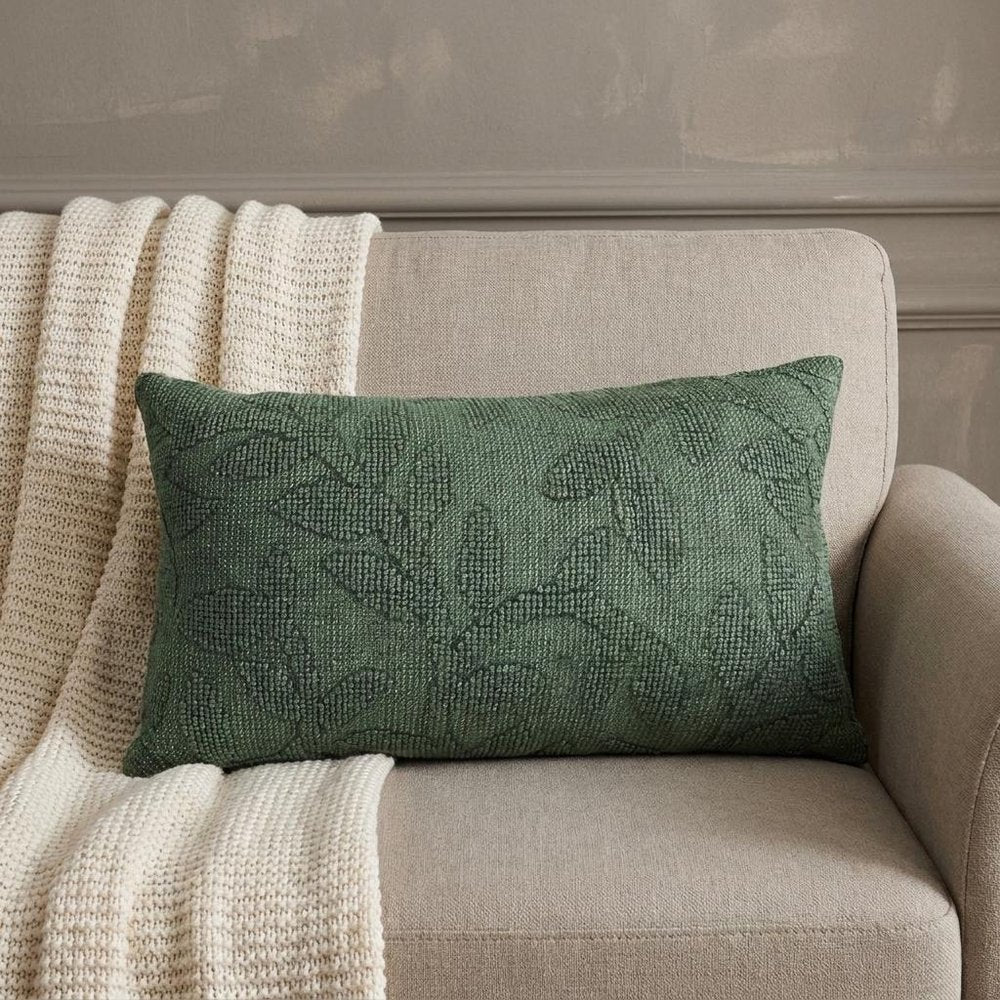 14" X 26" Green Cotton Lumbar Throw Pillow With Texture HomeRoots