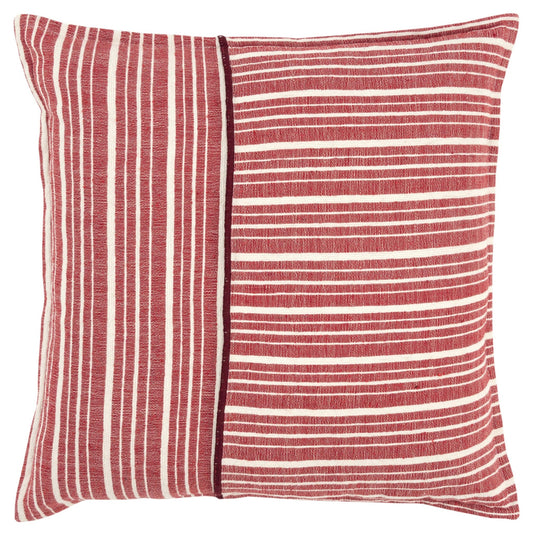 20" Red and Ivory Striped Cotton Throw Pillow FurniFindUSA