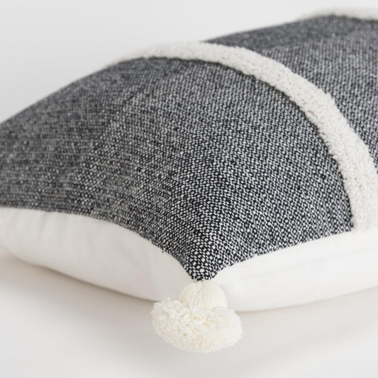 14" X 14" Black and White Cotton Pillow With Tassels Edges FurniFindUSA