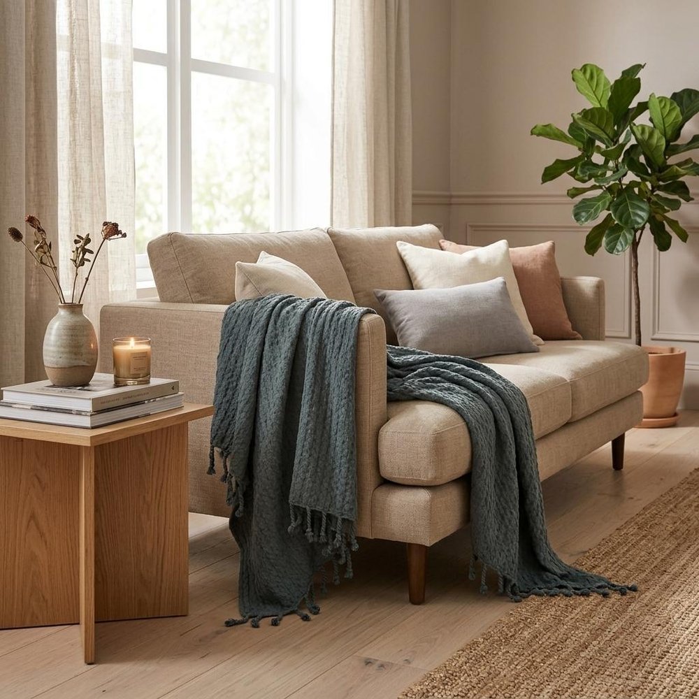 50" X 60" Gray Cotton Knitted Striped Throw Blanket with Tassels HomeRoots