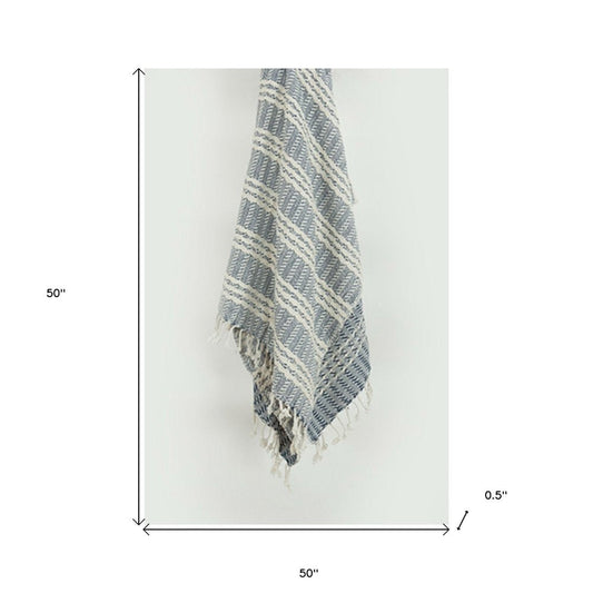 Blue Woven 100% Cotton Throw Blanket HomeRoots