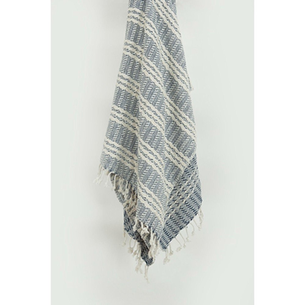 Blue Woven 100% Cotton Throw Blanket HomeRoots
