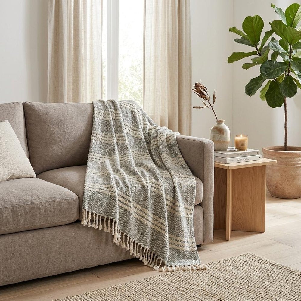 Charcoal Woven 100% Cotton Throw Blanket HomeRoots
