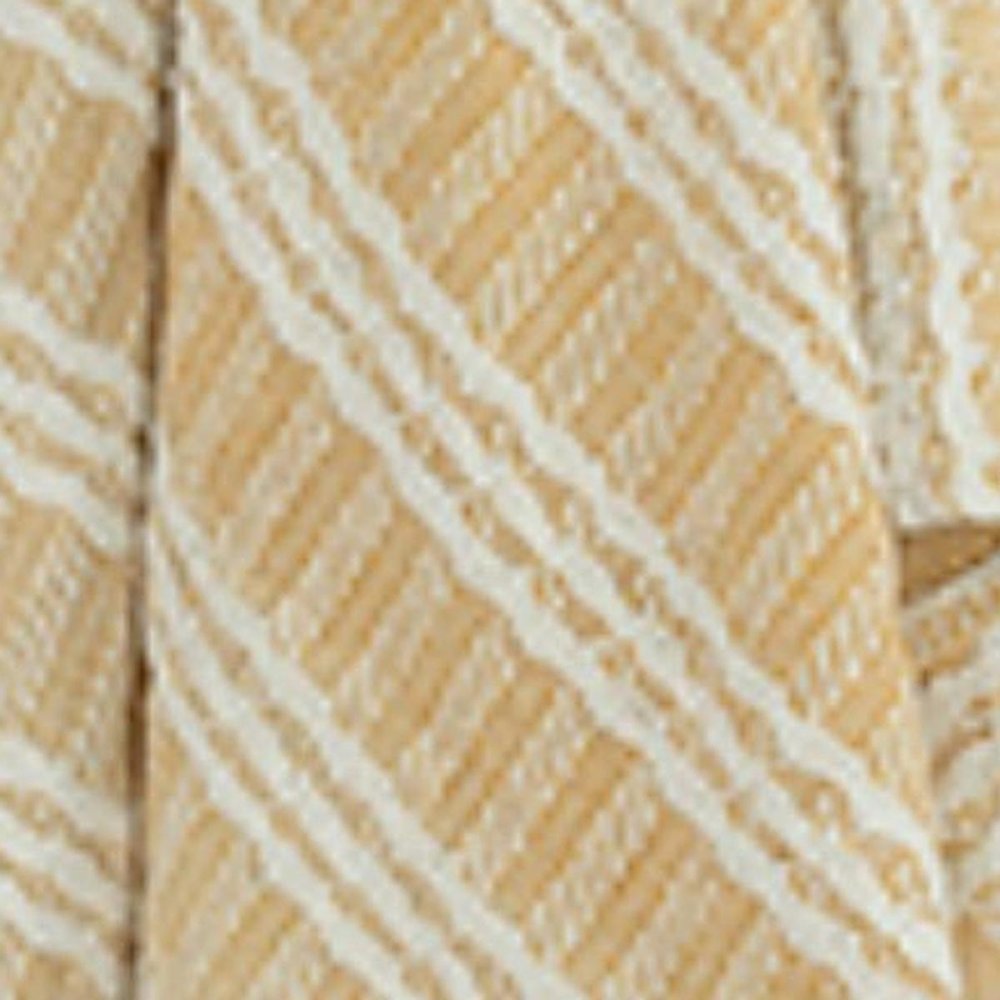 50" X 60" Gold And Ivory Striped Cotton Throw Blanket with Fringe HomeRoots