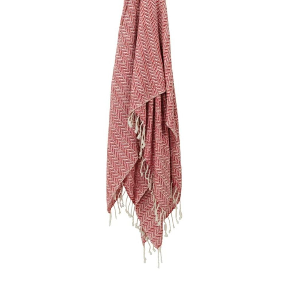 50" X 60" Red Cotton Woven Chevron Throw Blanket with Fringe HomeRoots