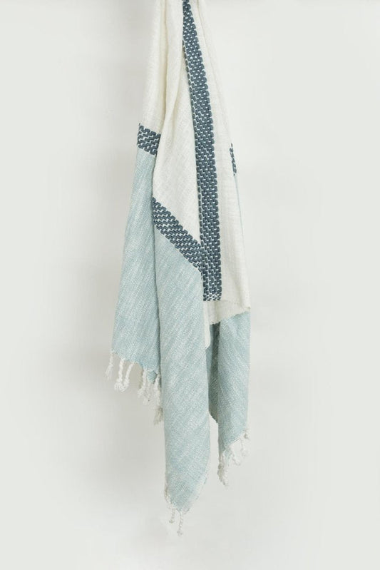 50" X 60" Blue Cotton Woven Color Block Throw Blanket with Fringe HomeRoots