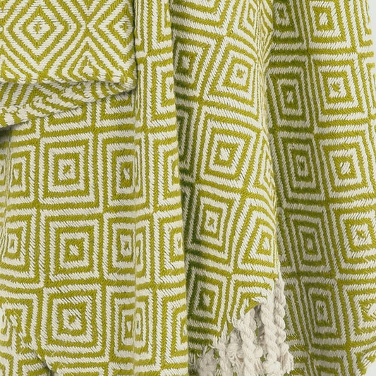 50" X 60" Citrine And Ivory Geometric Cotton Throw Blanket with Fringe HomeRoots