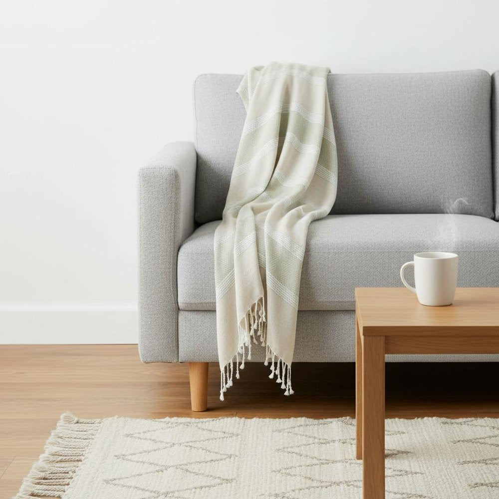 50" X 60" Natural Cotton Woven Striped Throw Blanket with Fringe HomeRoots