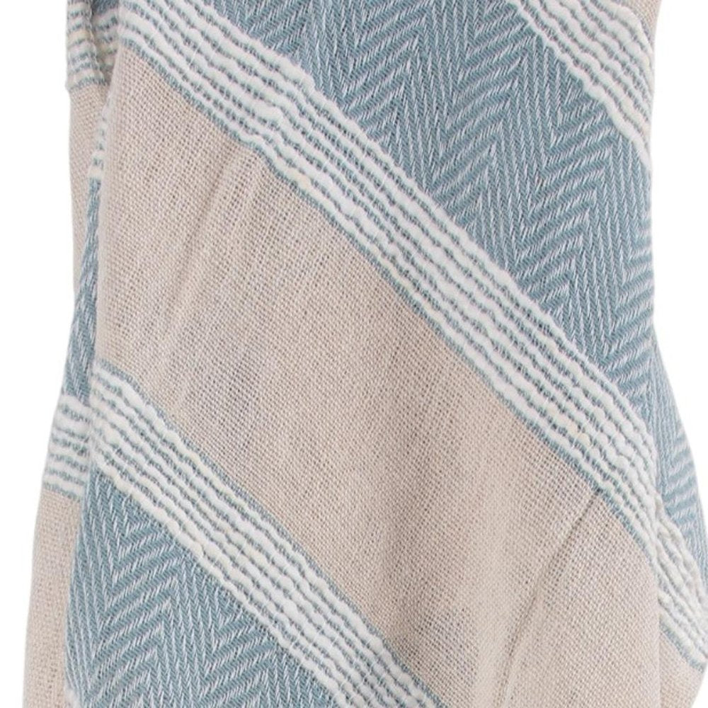 50" X 60" Aqua Cotton Woven Striped Throw Blanket with Fringe HomeRoots