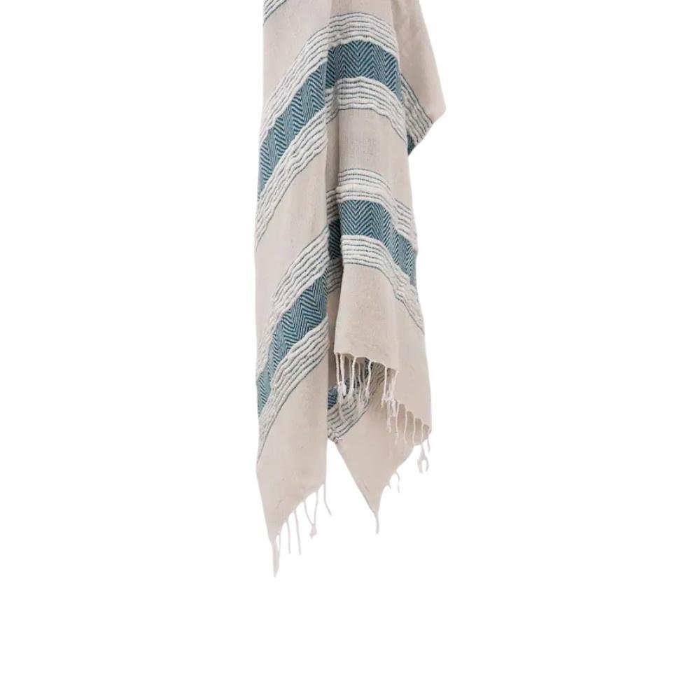 50" X 60" Teal And Blue Cotton Woven Striped Throw Blanket with Fringe HomeRoots