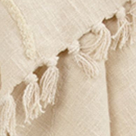 50" X 60" Natural Cotton Woven Floral Throw Blanket with Tassels and Fringe HomeRoots