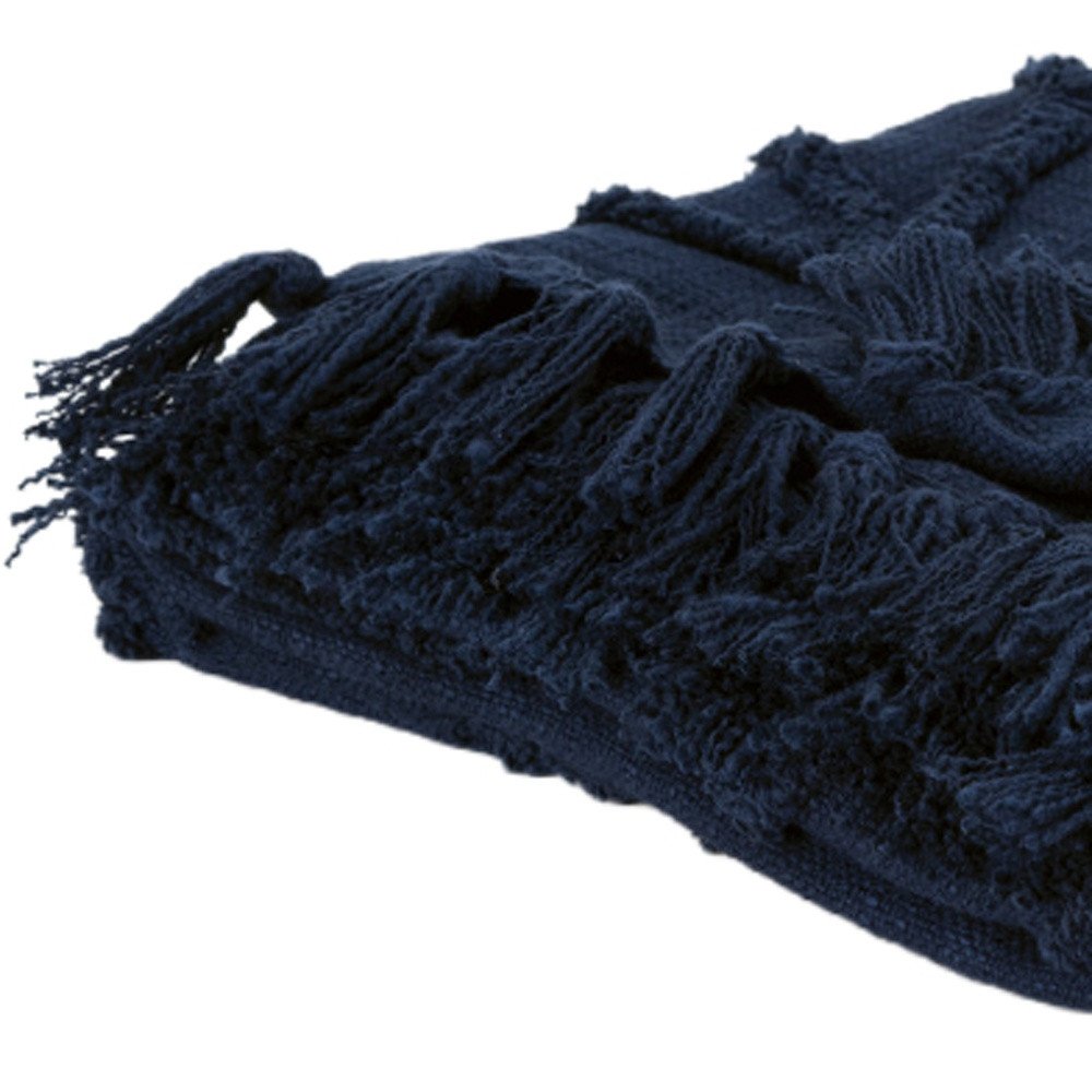 50" X 50" Blue Floral Cotton Woven Throw Blanket with Fringe HomeRoots