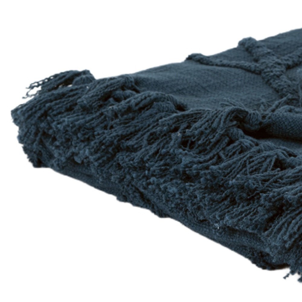 Teal Blue Woven 100% Woven Textured Cotton Throw Blanket HomeRoots