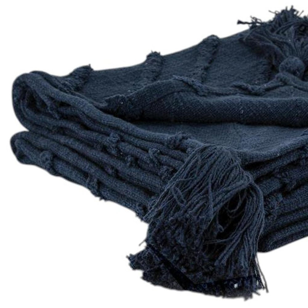 50" X 60" Blue Cotton Woven Geometric Throw Blanket with Tassels HomeRoots