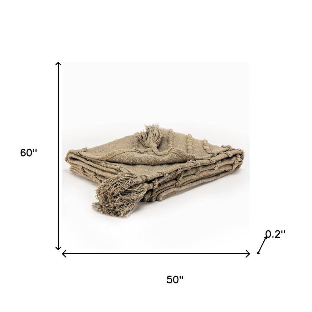 50" X 60" Brown Cotton Woven Geometric Throw Blanket with Tassels HomeRoots