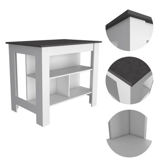 41" Dark Brown and White Wood Kitchen Island Set With Storage