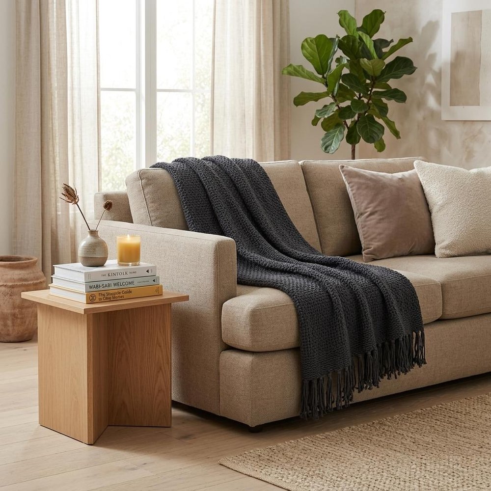 Blue Gray Woven 100% Cotton Throw Blanket HomeRoots