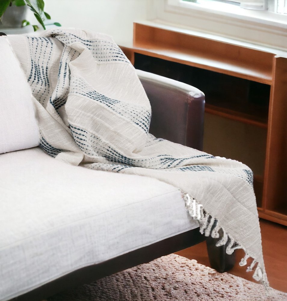 Gray Woven Cotton Throw Blanket with Fringe HomeRoots