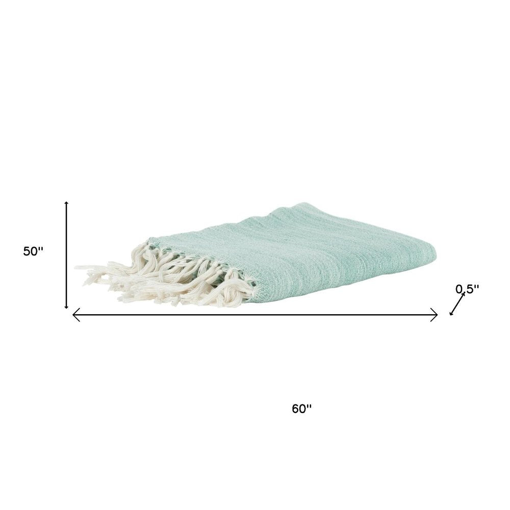 50" X 60" Aqua Woven Poly PET Abstract Stripe Throw Blanket with Tassels HomeRoots