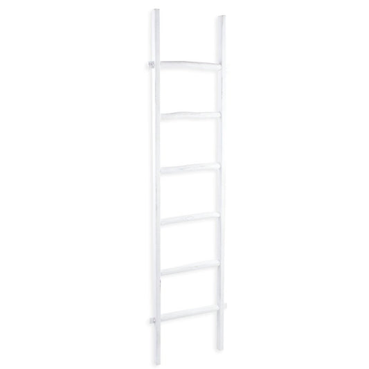 76" White Distressed Solid Wood Four Step Ladder Shelf