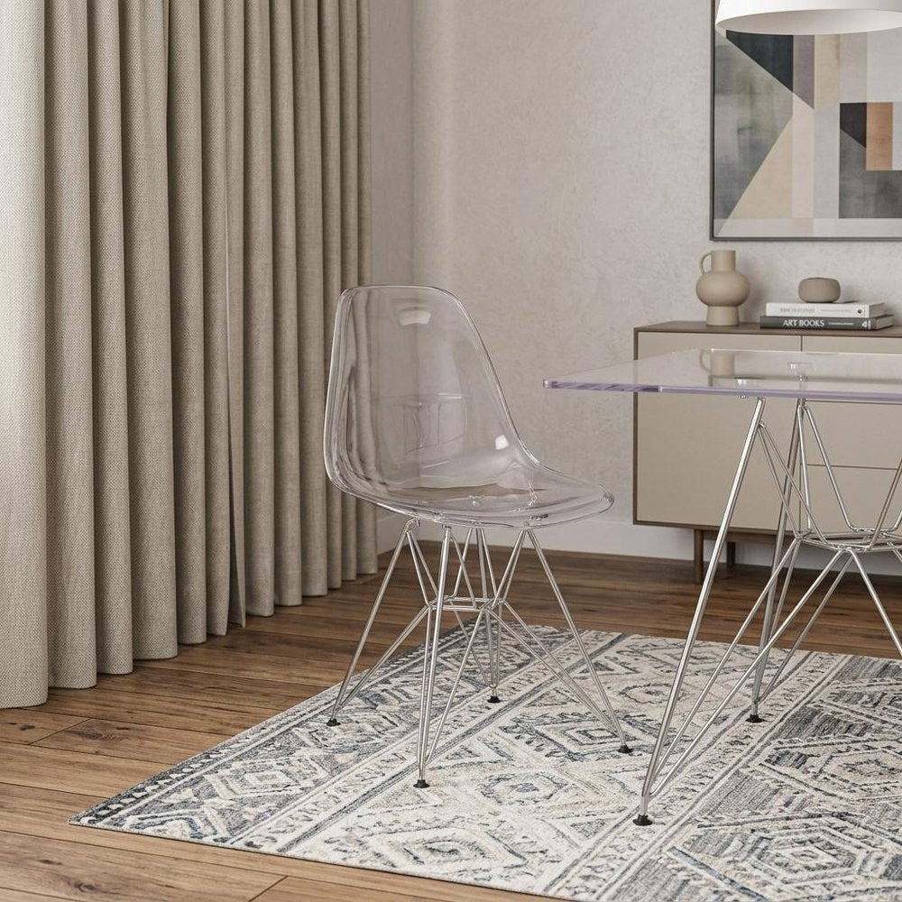 Clear and Silver Steel Dining Side Chair HomeRoots