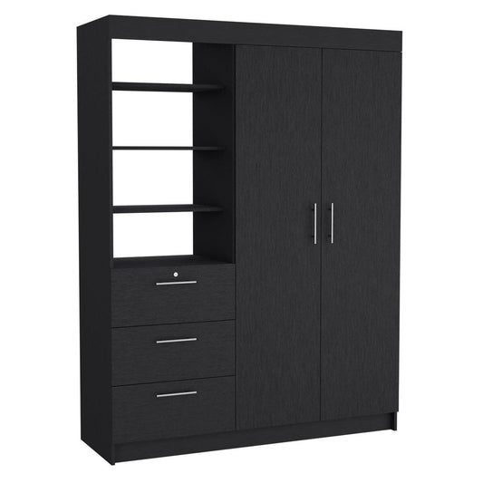 79" Black Wood Two Door Three Drawer Combo Dresser HomeRoots