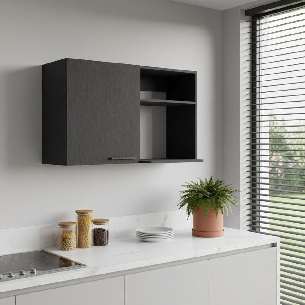 39" Black Wood Wall Mounted Accent Cabinet With Single Door HomeRoots