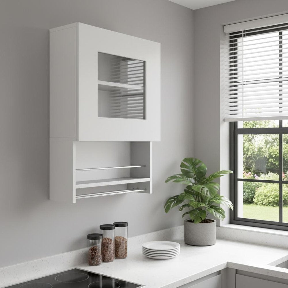 20" White Laminate Wall mounted China Cabinet With Single Shelf HomeRoots