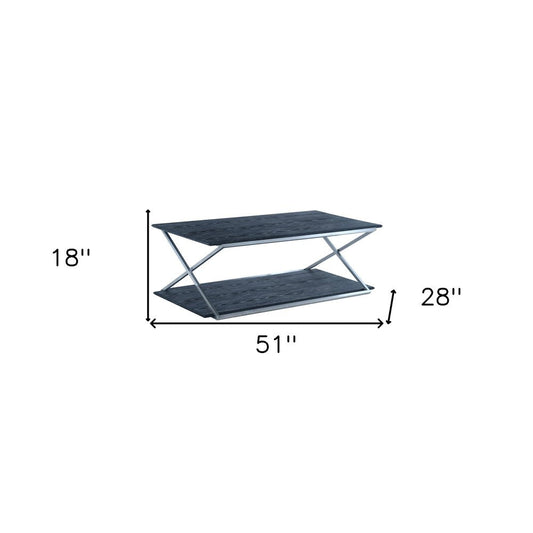 51" Black And Silver Stainless Steel Coffee Table With Shelf HomeRoots