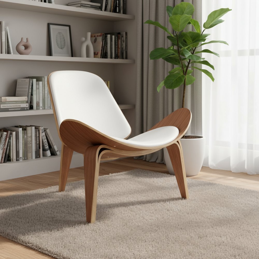 36" White and Brown Genuine Leather Lounge Chair HomeRoots