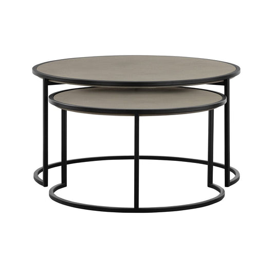 Set of Two 32" Gray And Black Concrete And Metal Round Nested Coffee Tables HomeRoots
