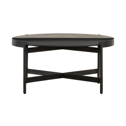 32" Gray And Black Concrete And Metal Round Coffee Table HomeRoots
