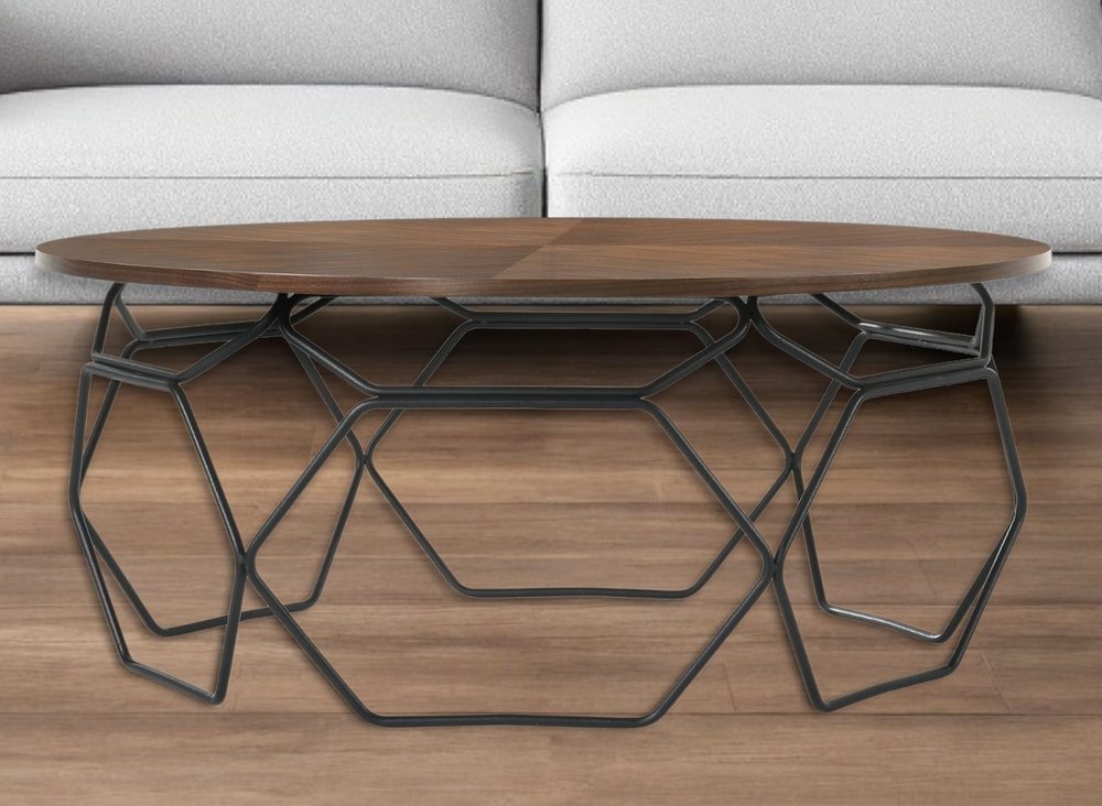 36" Brown And Black Solid Wood And Metal Round Coffee Table HomeRoots