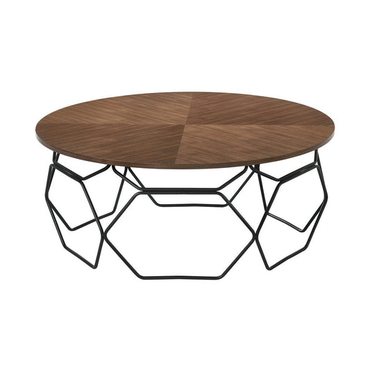 36" Brown And Black Solid Wood And Metal Round Coffee Table HomeRoots