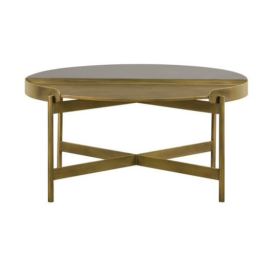 32" Gray And Brass Concrete And Metal Round Coffee Table HomeRoots