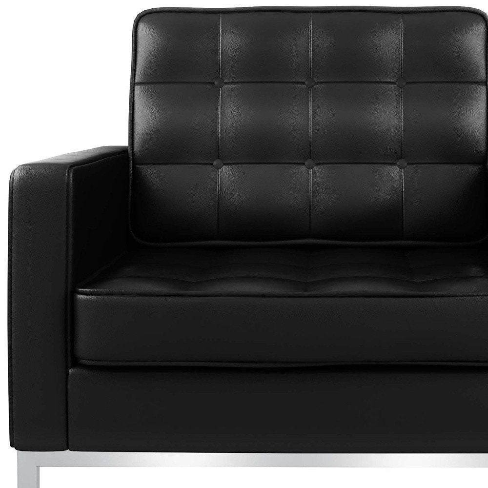 31" Black and Silver Italian Leather Tufted Club Chair HomeRoots